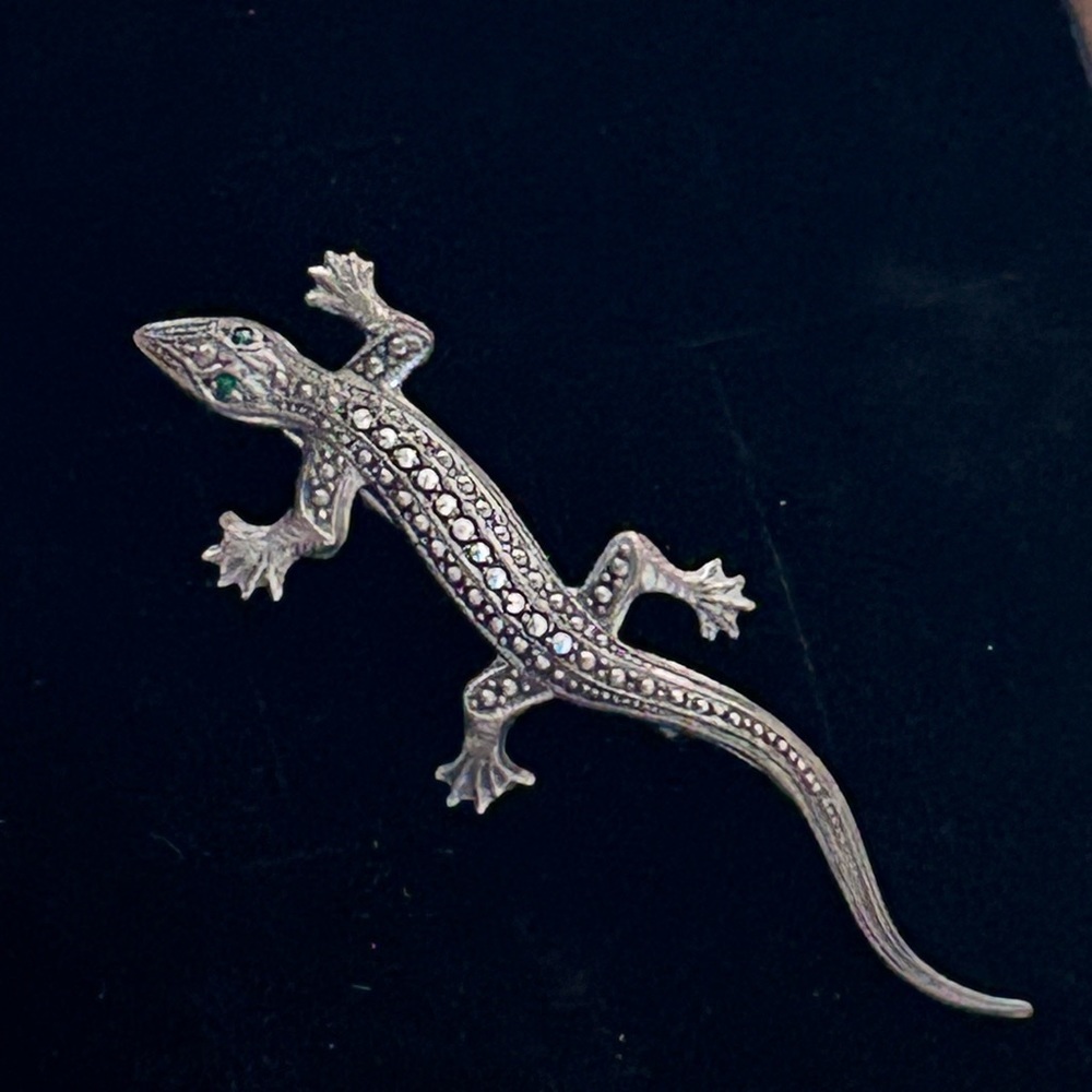 Vintage Sterling Silver & Marcasites Lizard Brooch